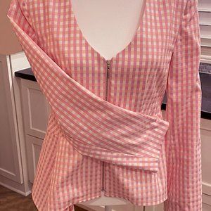 NANETTE LEPORE JACKET Pink White Gingham Design, Peplum Waist